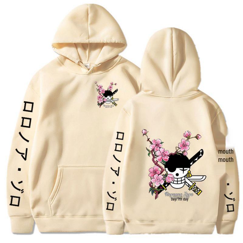 Unisex Fleece-Lined Zoro Anime Hoodie Sweatshirt