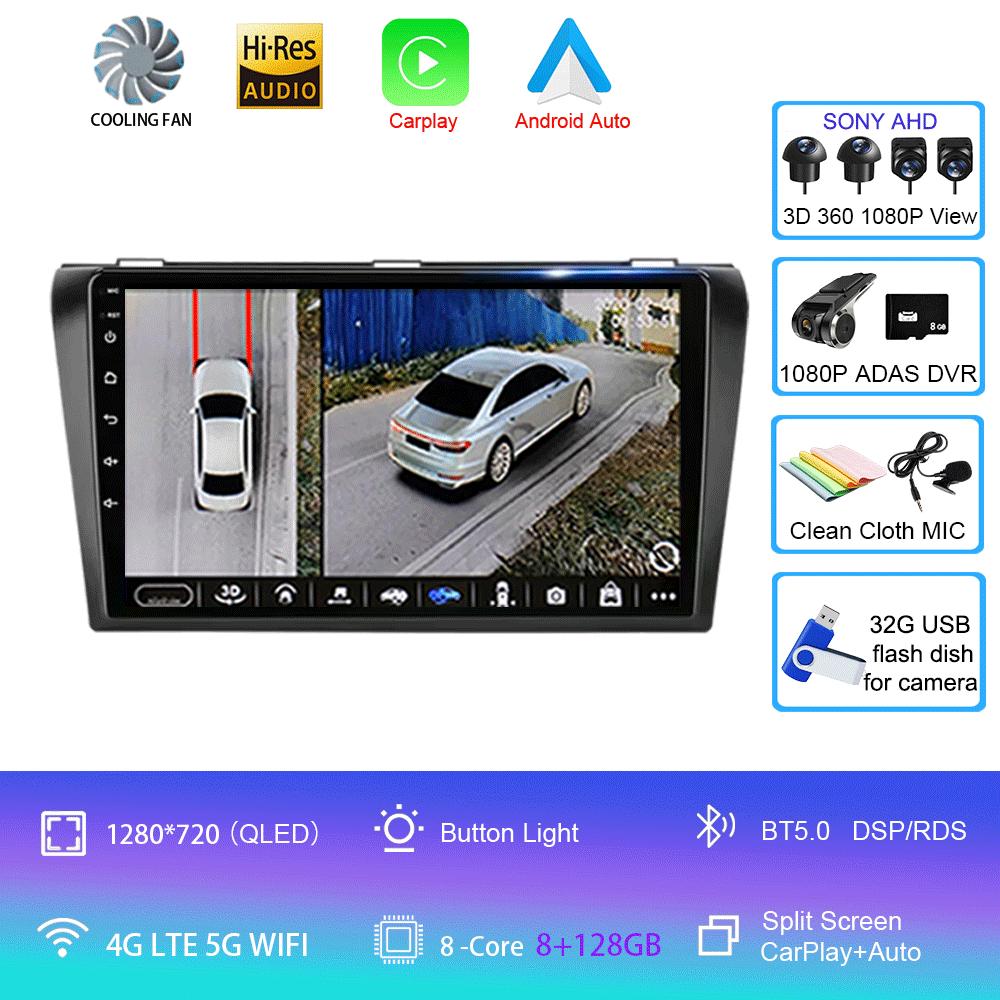 2 Din Car Radio Android 14 For Mazda 3 2004-2009 Multimedia Player Stereo Navigation with BOSE Carplay Speakers Head Unit Video