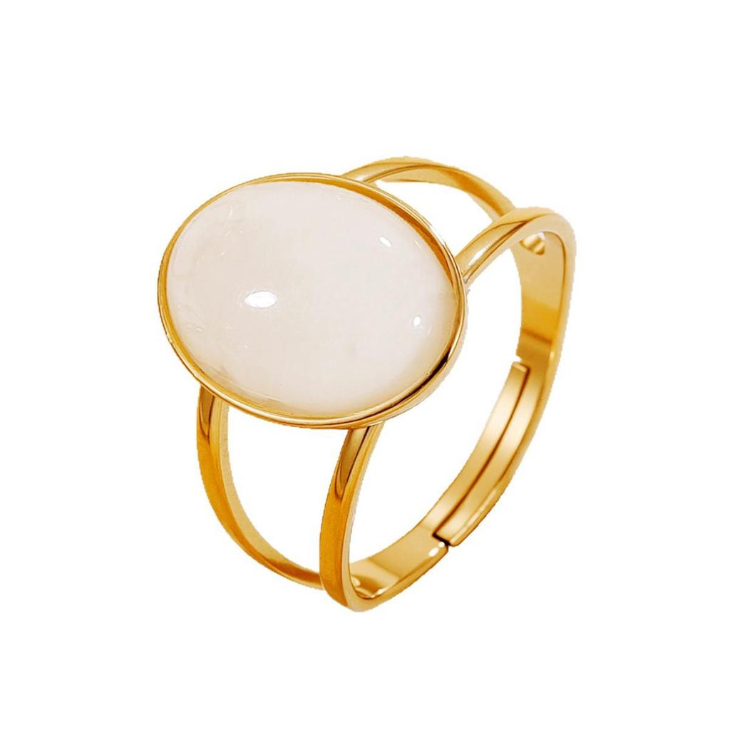 Anello Geometrico con Gemma Stile Palazzo Retrò: Anello in Acciaio Inossidabile con Intarsi di Pietre in Resina Colorata per Donna