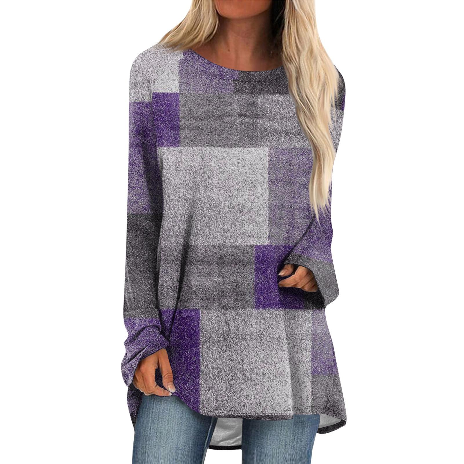 

Модные женские повседневные топы с длинными рукавами и круглым вырезом с принтом L фиолетовый