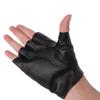 Black Half Finger Motorcycle Mittens Solid Color Faux Leather Gloves for Unisex