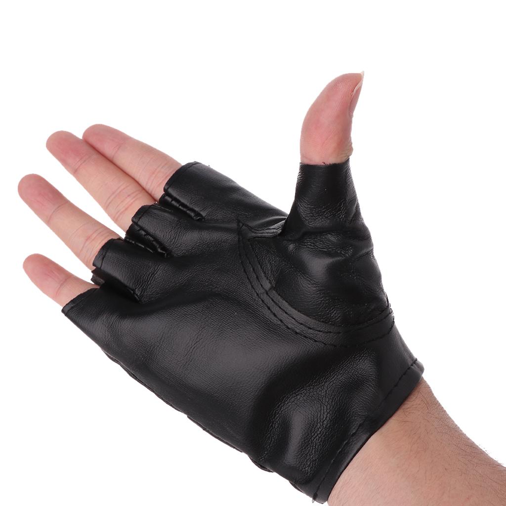 Black Half Finger Motorcycle Mittens Solid Color Faux Leather Gloves for Unisex