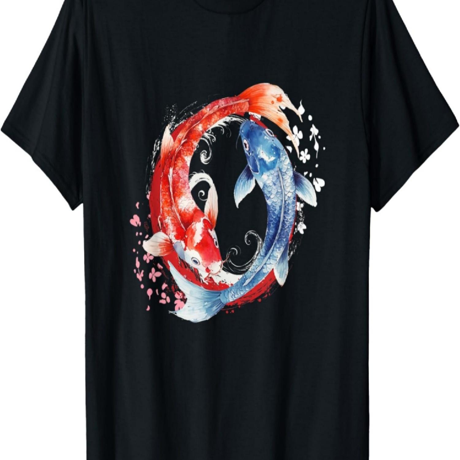 

Koi Fish Art Floral Cherry Blossom Graphic Tee T-Shirt S чёрный