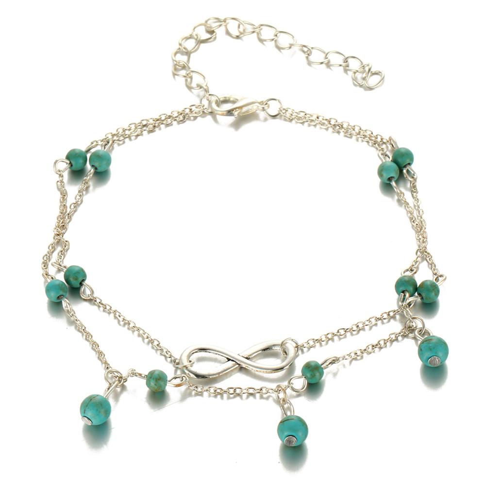 Fashion Women Elegant Beach Anklets Double Layer Inlaid Turquoise Ankle Chain