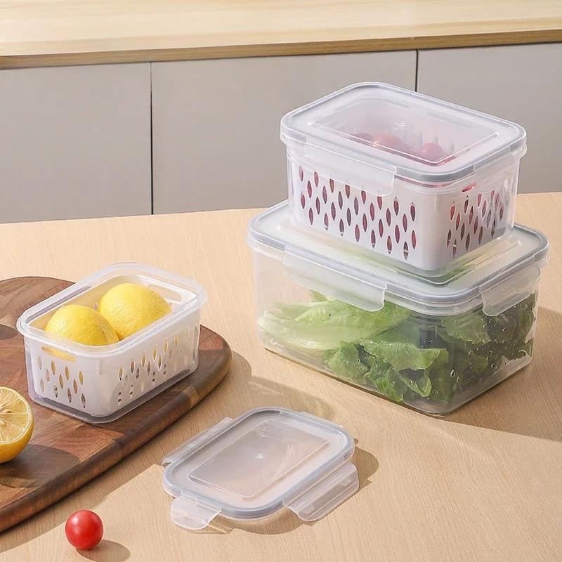 

Refrigerator Storage Box Fridge Organizer Fresh Vegetable Fruit Drain Basket Storage Container Pantry Home Kitchen Organizer