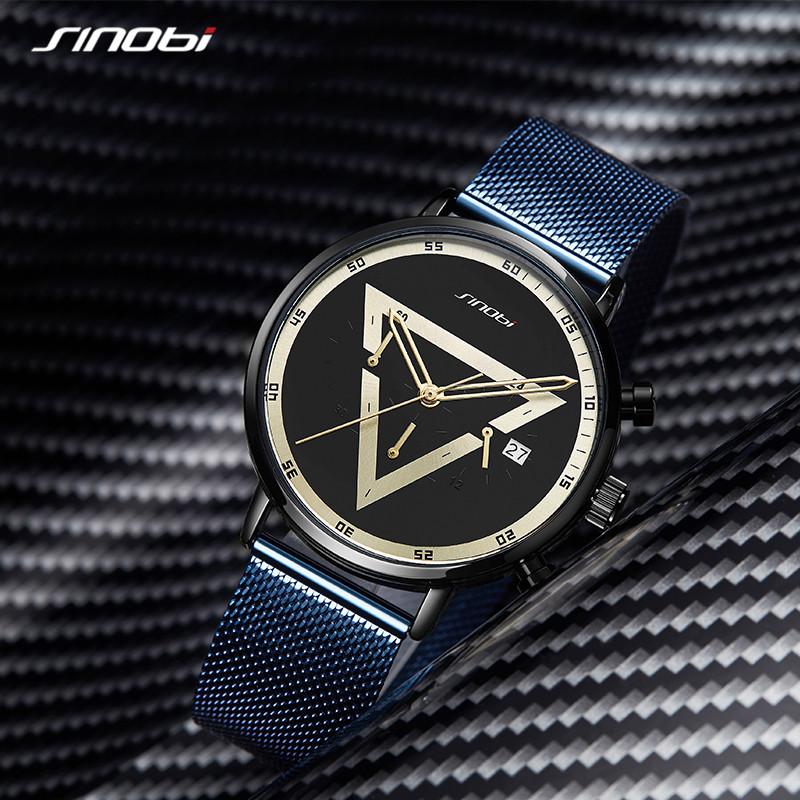 SINOBI Modische Herrenuhren, kreatives Dreieck-Design, Quarz-Armbanduhren, Chronograph, multifunktional, Sportuhr für Männer