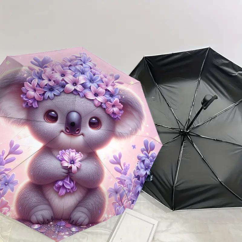 1pc Koala with Lavender Flowers Umbrella with Plastic Handle,Suitable for All Seasons Home Travel Outdoor UmbrellaDD427