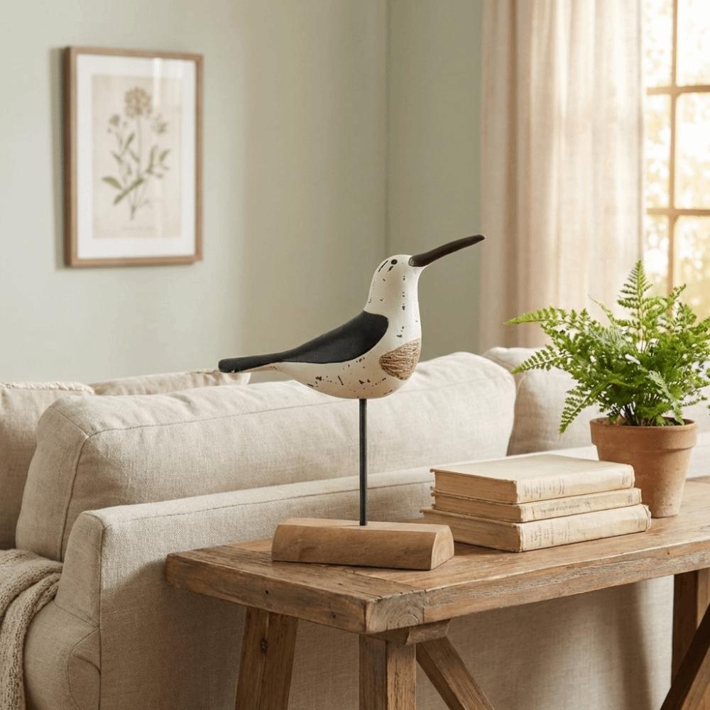 Modern Rustic Wooden Bird Figurine Handcrafted Decorative Sea Bird Statue Creative Bird Sculpture Indoor Decoration