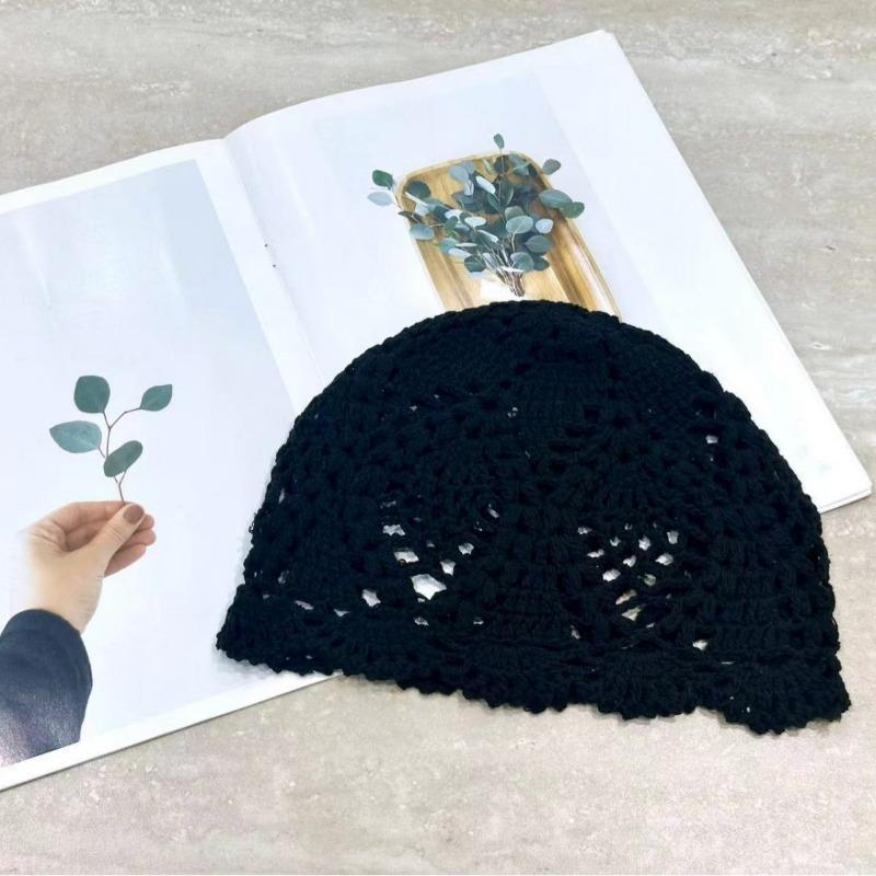 Pure Handmade Crochet Hollow Flower Bag Head Hat Women's Spring and Summer Thin Temperament Crochet Hat Versatile Pullover Hat