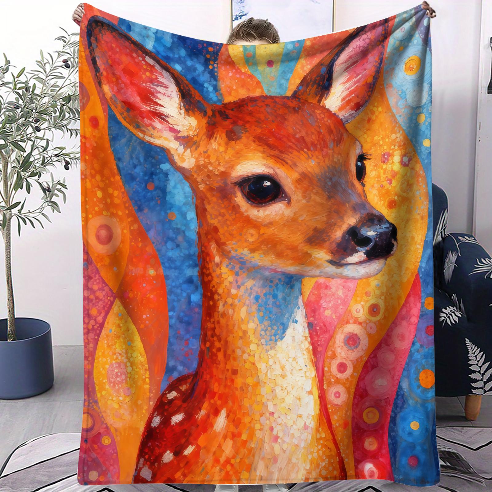 

Colorful animal deer pattern Flannel printed blanket suitable for all seasons suitable for living room office sofa and travel 75x100cm