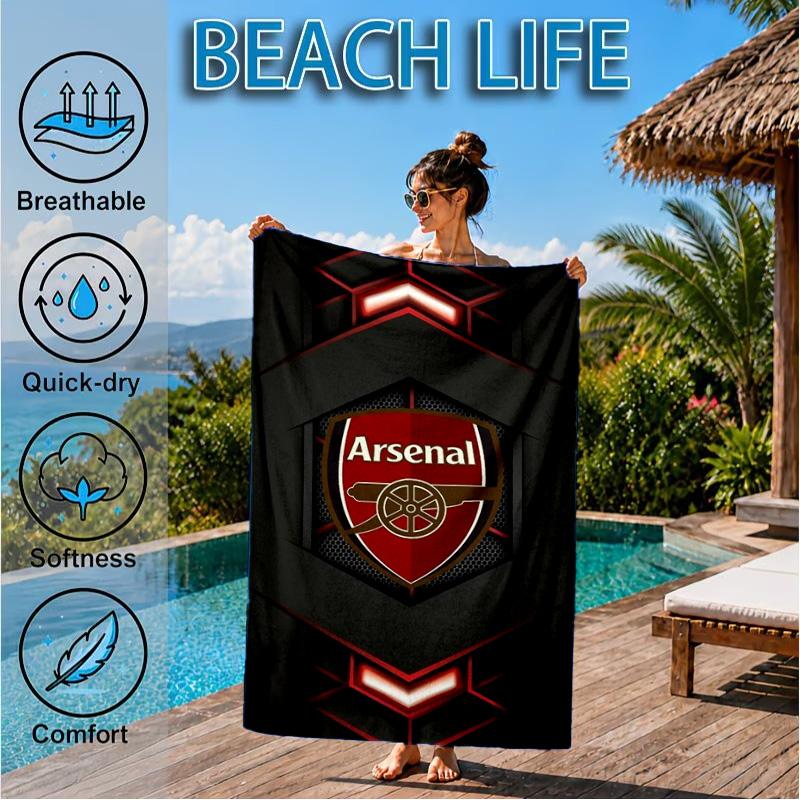 Arsenal Football Club Crest Printed Microfiber Beach Towel, Soft And Absorbent, Quick-Dry, Ideal for Summer Travel, Beach Essential, Swimming Pool