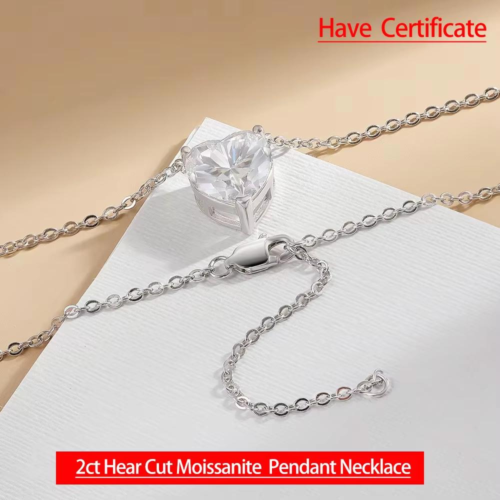 2ct Heart Cut Lab Grown Ruby Necklace for Women 100% 925 Silver Papalacha/Colombian Emerald/Moissanite Pendant Necklace 45cm&2ct