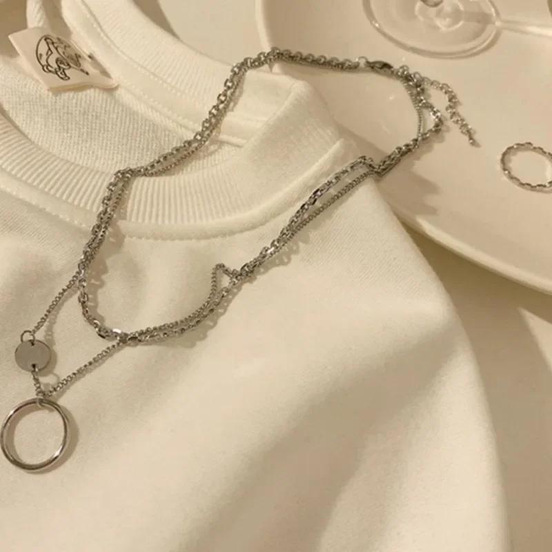 

Геометрическое круглое ожерелье для женщин, модное и крутое, хип-хоп, двухслойная ключичная цепочка, нишевый дизайн, тренд