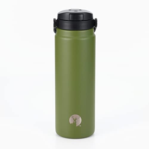 Captain Stag (CAPTAIN STAG) Sports Bottle, Direct Drinking Double Stainless Steel Bottle with Vacuum Insulation, HD One-Touch Bottle, 600ml, Olive Dra