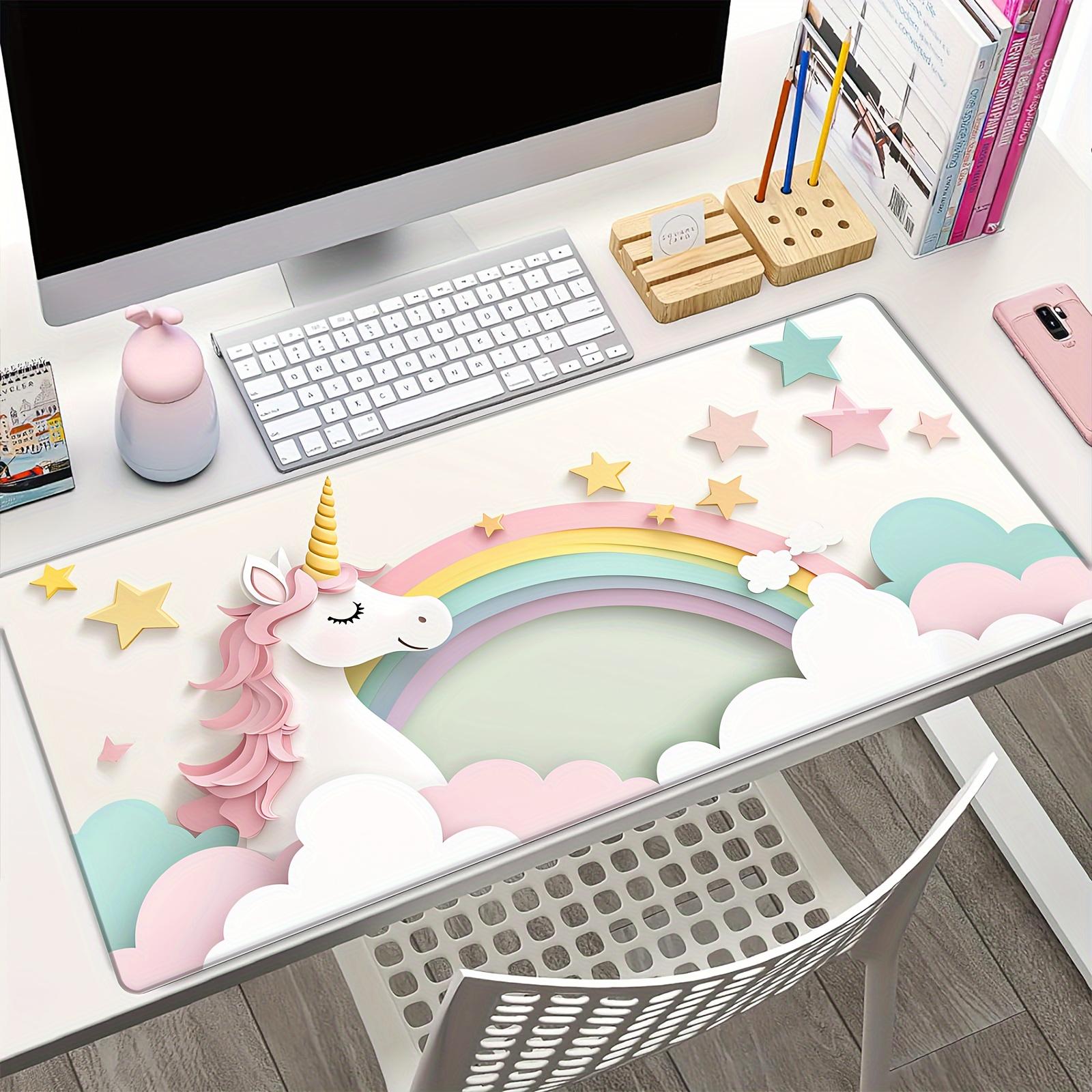 

VIKAMA Cartoon Colorful Mouse Pad Adorable Sunny Little White Horse Desktop Mat Anti-Slip Mat Desktop Carpet Game Mouse Pad 30X60CM