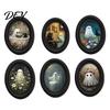 Decorative Wall Ornaments for Living Room Halloween Gothic Oval Wooden Hanging Plaque, Vintage Framed Black Cat Little Niche Aesthetic Decor