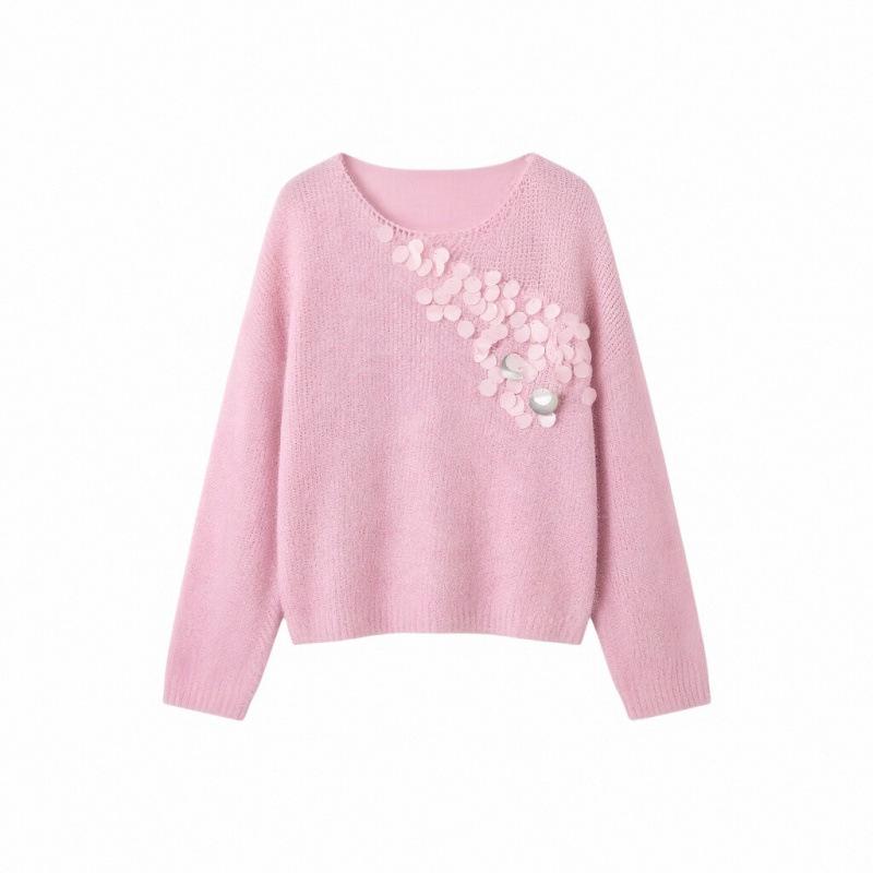 Women's French Sequin V-Neck Knit Sweater - Soft, Fluffy, Versatile