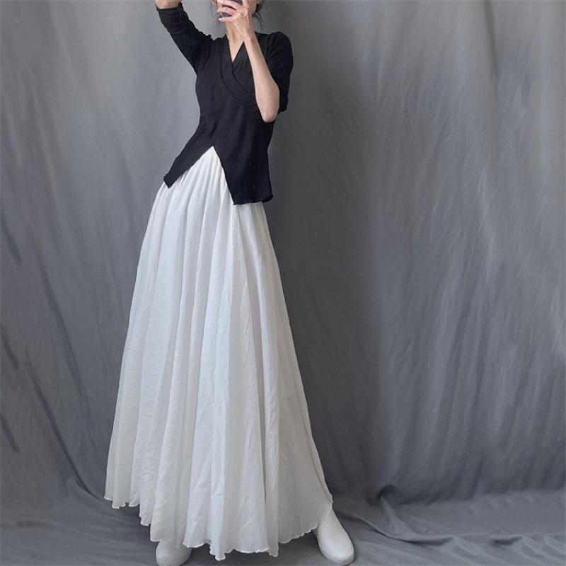 Minimalistická bavlněná a lněná super dlouhá splývavá sukně Elastický vysoký pas Velký rozmach Dlouhá sukně Pohádková cestovní fotografická sukně Žena