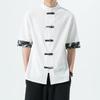 Chinese Style Cotton Linen Shirt Men Retro Casual Print Stitching Short-sleeved Tops Summer Top Quality Men Streetwear