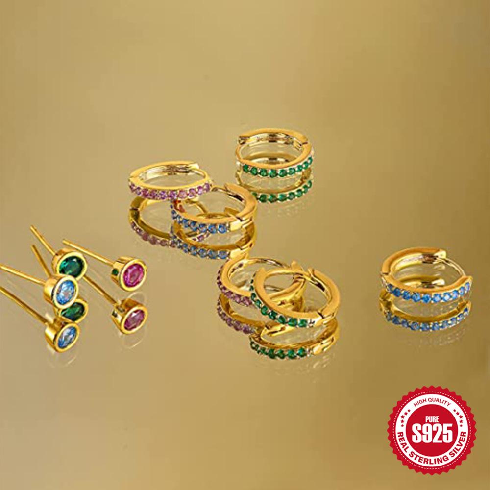 2 Pairs Of A Set Of S925 Sterling Silver Temperament Classic Earrings, Ear Buckles, Single Diamond-Encrusted Birthday Stone Studs Earrings