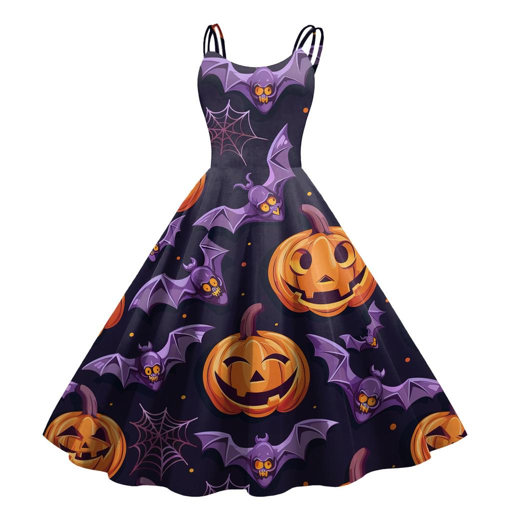 Dámské sexy šaty s potiskem Halloweenu, odhalující ramena, punkový vintage styl