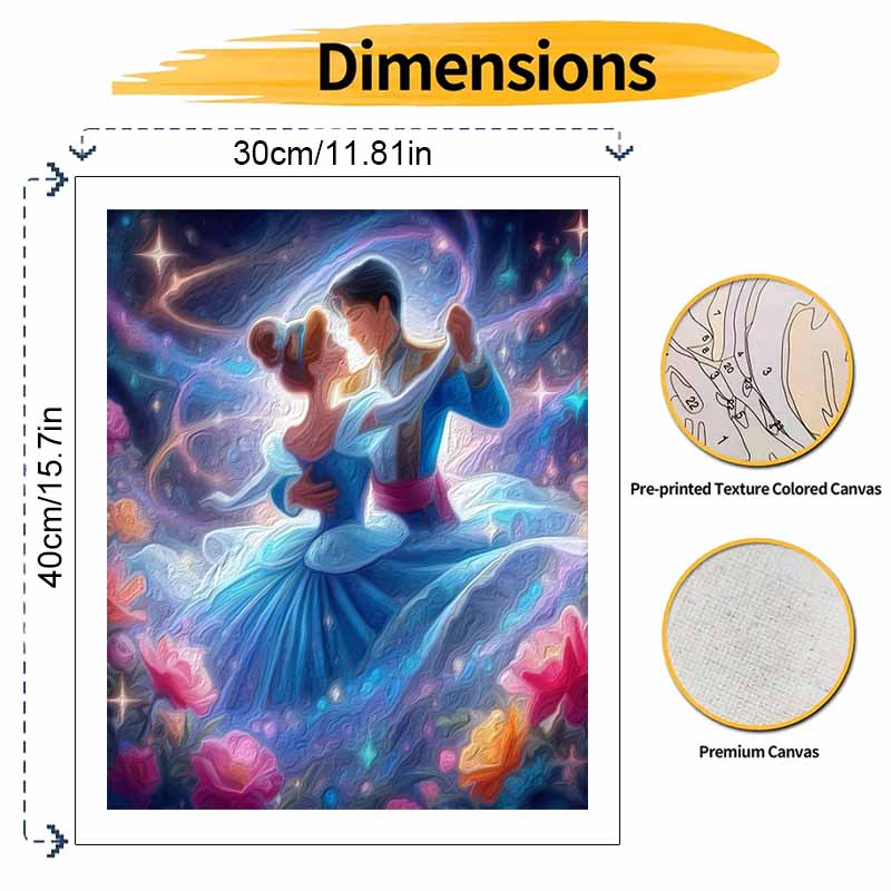 Disney Cinderella Romance Oil Painting Kit, Home Decor Handmade Gift for Couples, Sparkly Magic Night Wall Art DIY Painting Canvas