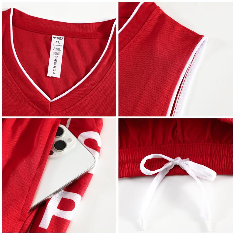 Basketball jersey children's red adult men's vest quick-drying campus game team training jersey set starts from one piece