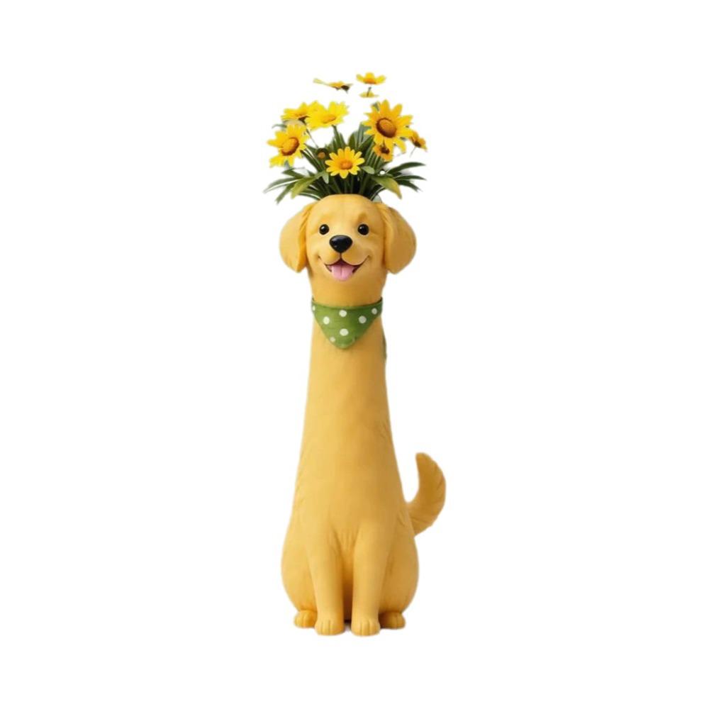 

Cartoon Dog Flower Vase Resin Animal Planter Modern Dog Shaped Vase Living Room Golden Retriever