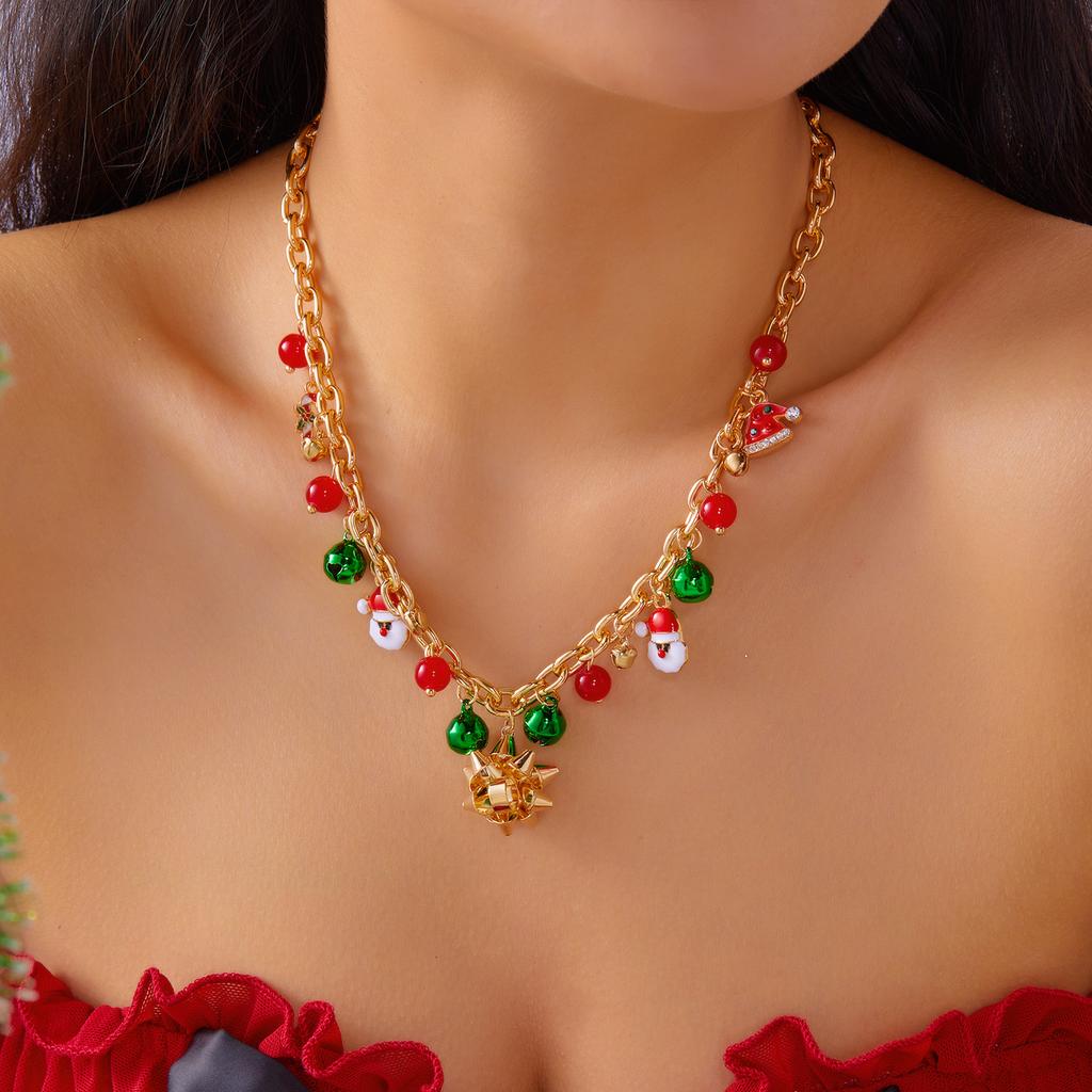 Christmas Elk Snowman Santa Claus Pendant Necklace for Women Snowflake Candy Charm Chain Necklace New Year Jewelry Holiday Gift