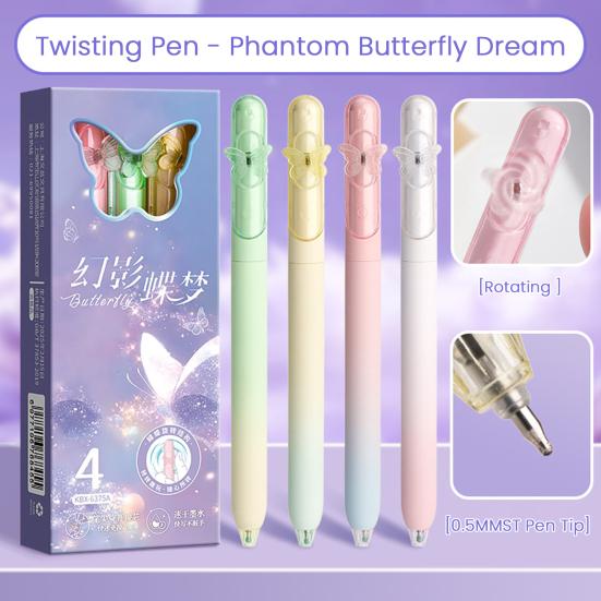 4 Pcs Retractable Spinning Erasable Pens Refillable Gel Pens for Girls Women Gifts 0.5mm Black Ink Pens for Journaling Drawing Writing