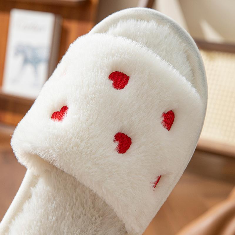 Cotton Slippers Women, Love Home Indoor Non Slip Open Toe Slippers, Plush Slippers Women