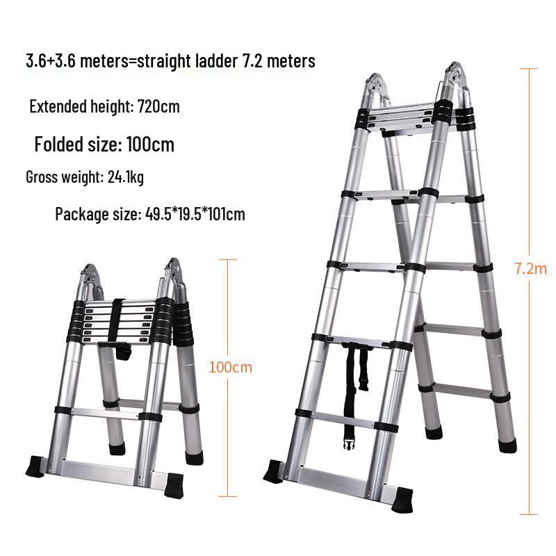Multi-Functional Aluminum Telescopic Ladder - Herringbone Design, Foldable, Thickened for Household and Large Joint Decoration.