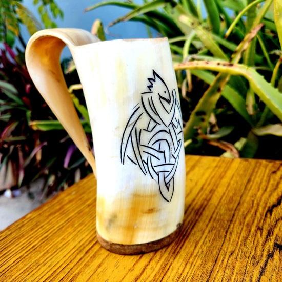 Mug en corne de Viking, gravé à la main, authentique, cadeau idéal pour les amoureux.