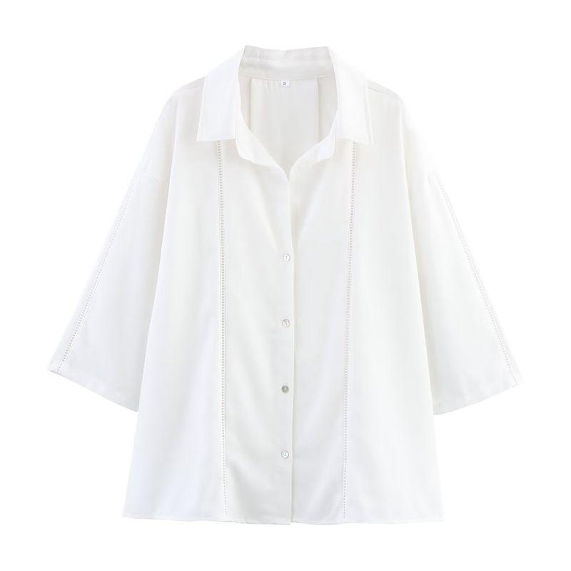 Idle Style Simple Lapel Casual Shirt 4043058 Linen Blended Mid Waist Wide Leg Pants 4043059