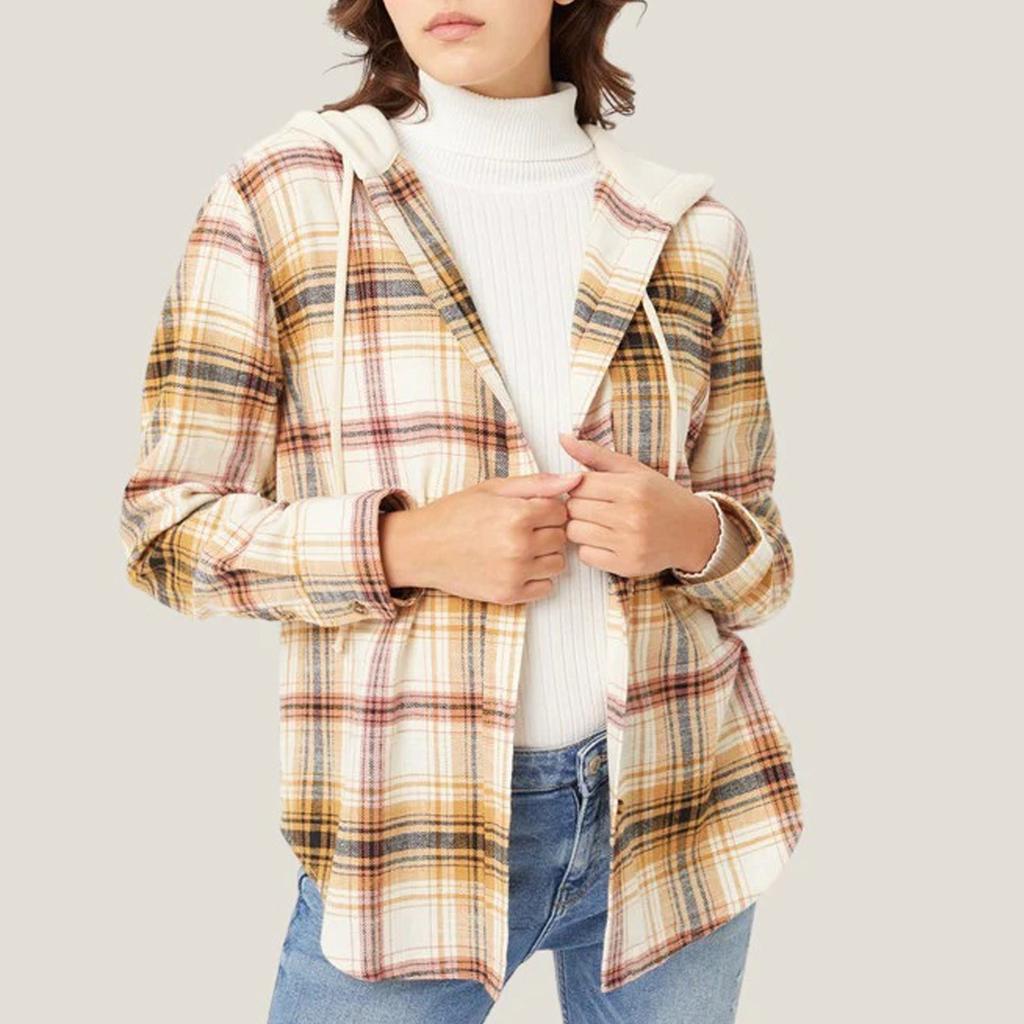 Fashion Women's Printed Casual Hooded Breasted Long Sleeved Shirt Coat