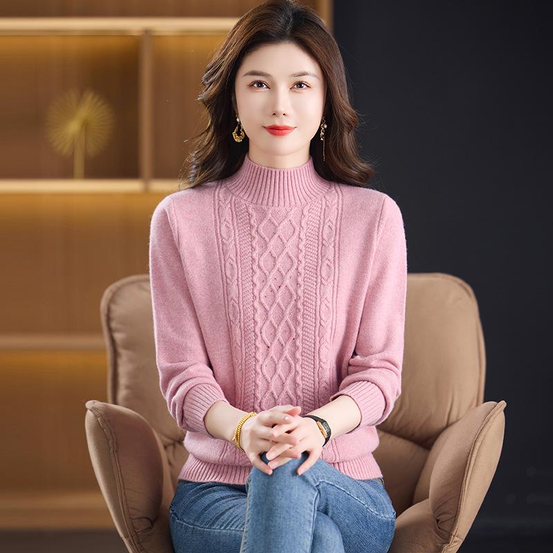 Autumn/Winter 100% Wool Knit Base Layer Sweater for Mid-Aged & Elderly Women - Thick, Warm, Inner Wear