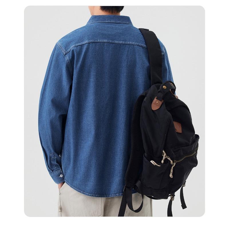 Men's Casual Denim Shirt Long Sleeve Button Down Shirt with Chest Pocket