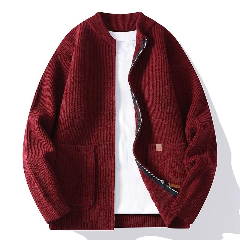 Autumn Winter Youthful Vitality Knit Sweatercoat Men Stand Collar Loose Casual Knitted Cardigan Mens Chic Casual Sweater Jackets