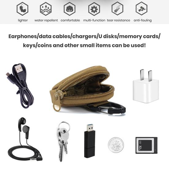 Organizér na mince Vodotěsná Oxford látka Peněženka na mince Klíčenka Venkovní pouzdro na nářadí Peněženka na bezdrátová sluchátka Klíče Turistické úložné pouzdro