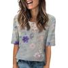 Women's Fashion Printed Round Neck Button Half Sleeve Casual Top