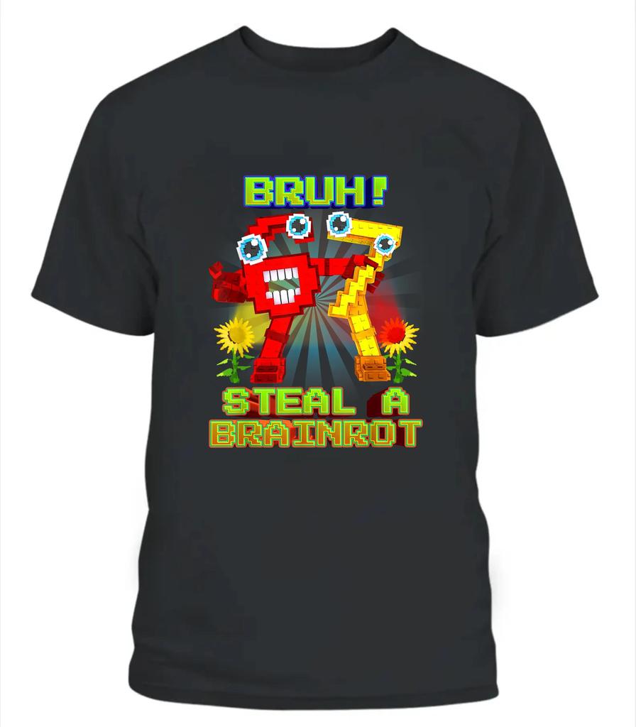 FrühlingSommer Neu Herren und Damen Bruh 67 Meme Steal A Brainrot Pixelmuster Bedrucktes Baumwoll Freizeit Kurzarm T-Shirt