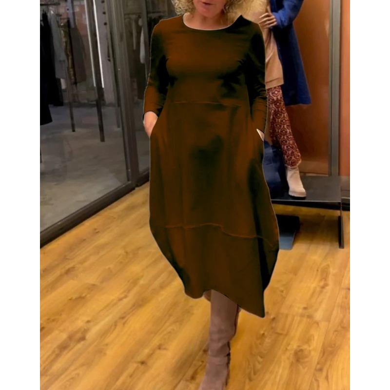 HNXC Damenmode Sommer Frühling Einfarbiger Druck Kurzarm O-Ausschnitt Freizeitkleider