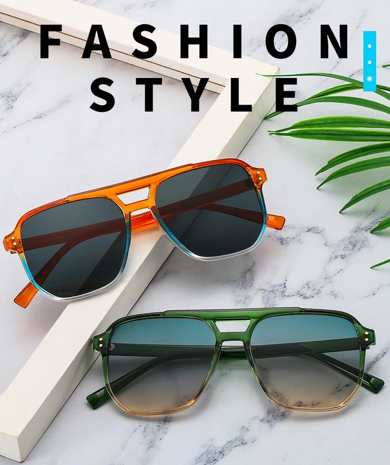 Trendy Retro Double Beam Sunglasses for Women - Large Frame, Ocean Lens, European & American Style