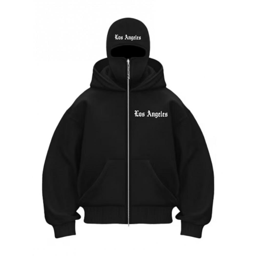 Men's Black Double Zipper Sweatshirt, Berlin Graphic Loose Street Hip-hop Hoodie Full Zipper Urban Fashion Hoodie Pullover Jacket