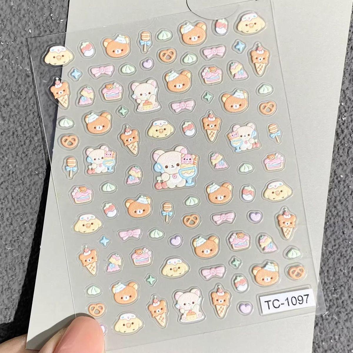 Rilakkuma 3D Ice Cream Cone & Chick Nail Art Stickers - Cute DIY Decoration Ice Cream Cone - Rilakkuma [1 sheet]