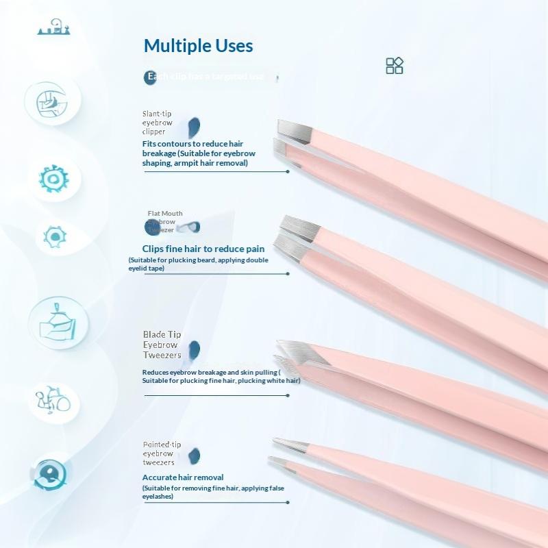 4 Pcs Stainless Steel Eyebrow Tweezers Combo High Quality Painless Plucking Kit for Beauty Lovers Daily Makeup Grooming