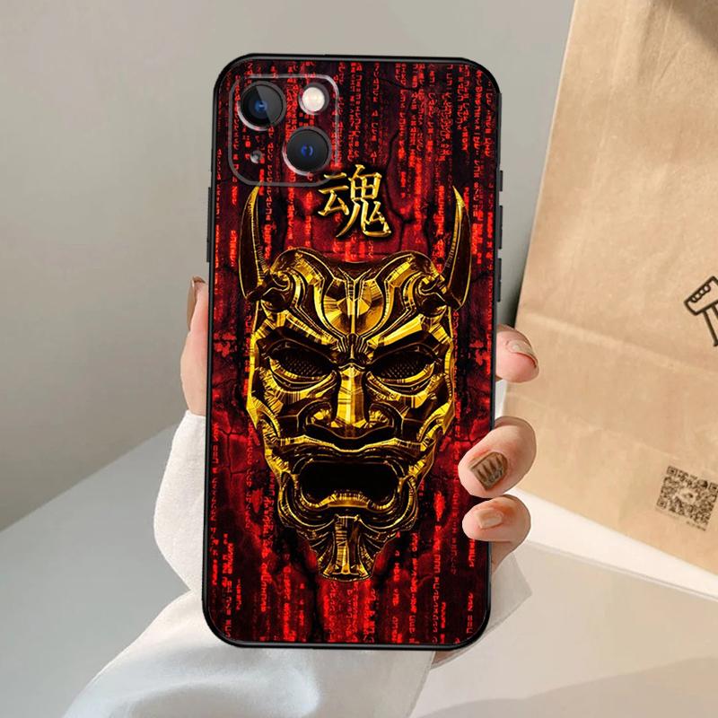Samurai Oni Mask Phone Case For iPhone 17 Air 16 15 14 11 12 13 Pro Max 12 13 Mini 15 16 Plus 16e Cover Coque