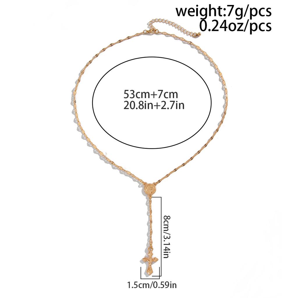 Fashion Sense Cross Alloy Pendant Necklace Gemstone Beaded Collar Chain