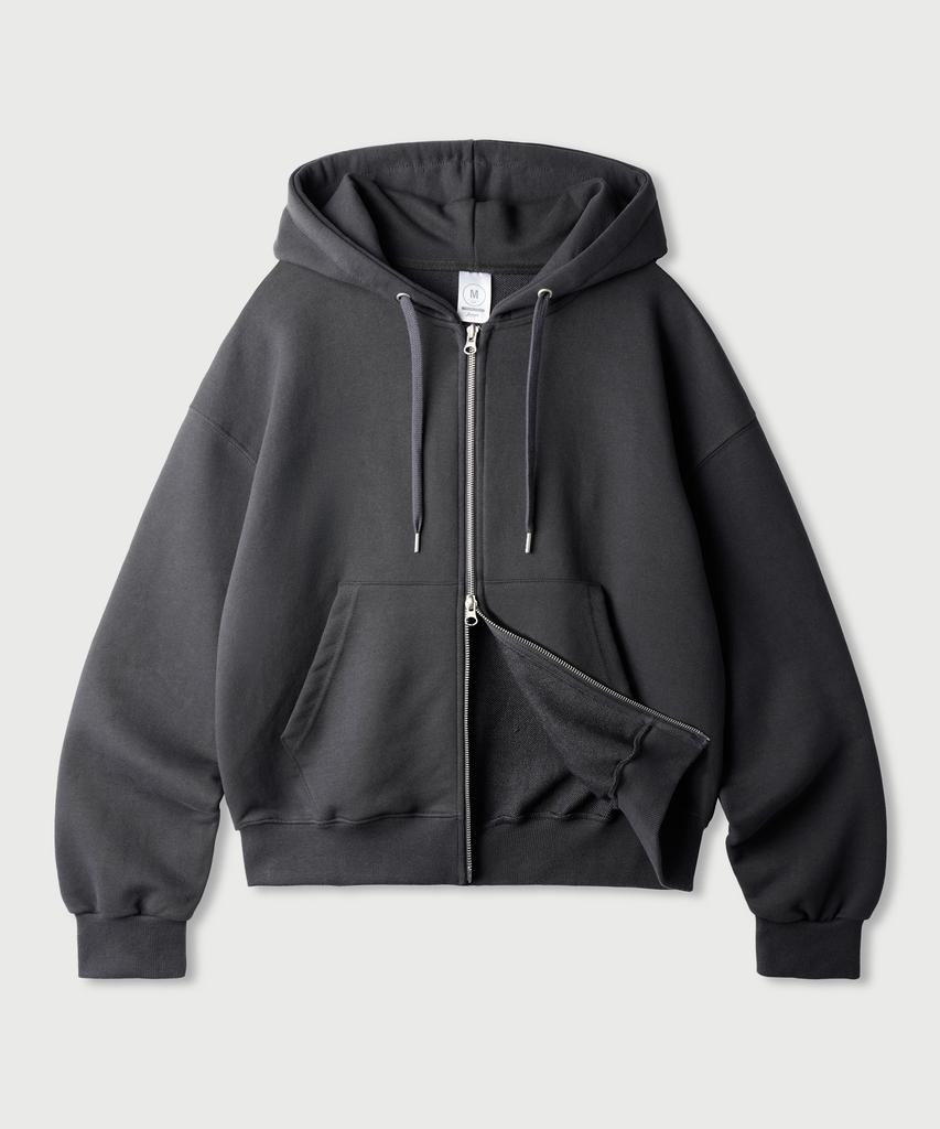 Jemut Day Cut Crop Oversized Zip-Up Hoodie Charcoal Kjhd2650