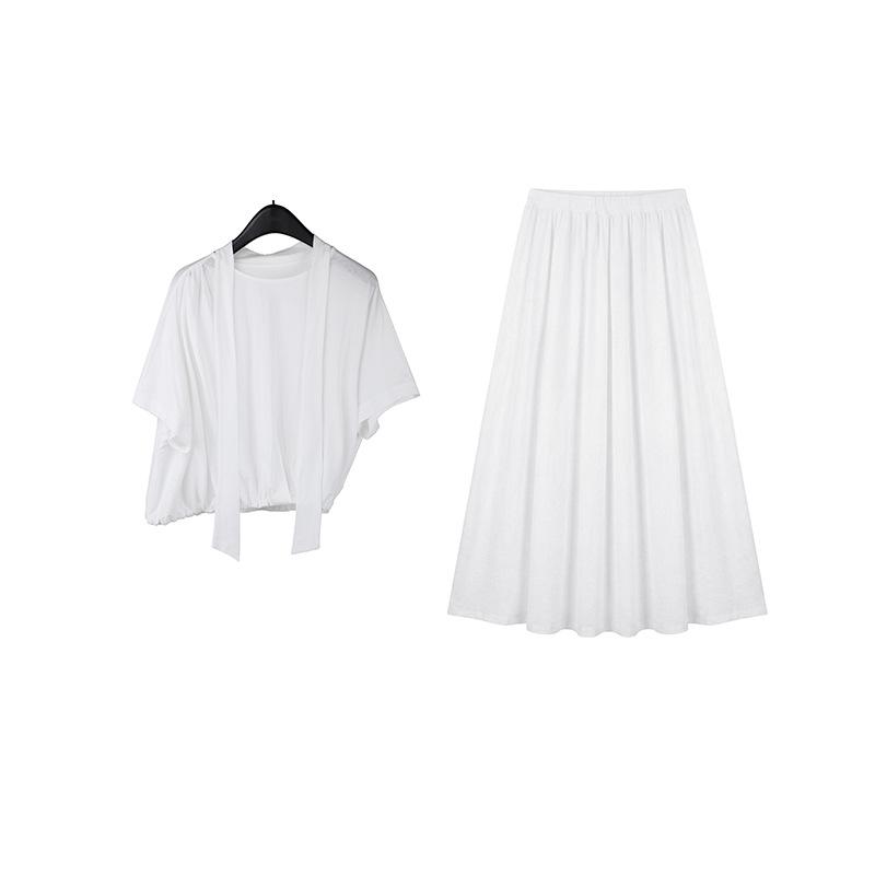 

THE MIND Neck-Hanging Ribbon Design Top & Skirt Elegant Suit - Spring 2026 Fashion T6301C Small белый